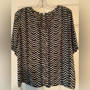 Collective Concepts Black/beige Chevron Elbow-length Top, Sz S